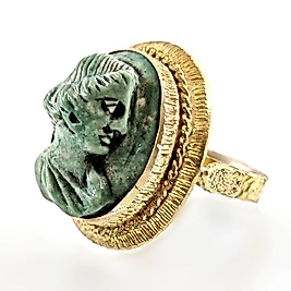 FİRUZE ÜZERİ ANTİK PORTRE CAMEO RÖLYEF YÜZÜK
