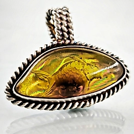 SİNEK FOSİLLİ BALIK İNTAGLİO KEHRİBAR KOLYE