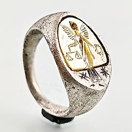 ADALETİN KANATLARI - EL YAPIMI SEDEF ÜZERİ İNTAGLİO SANATI GÜMÜŞ YÜZÜK