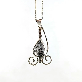 SİYAH RUTİLLİ KUVARS TAŞ TASARIMLI GÜMÜŞ KOLYE