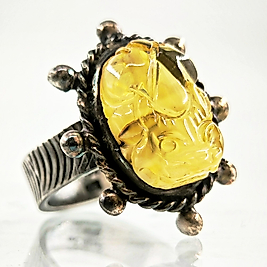 DAMLA KEHRİBAR ÜZERİ KURBAĞA OYMALI TILSIM YÜZÜK