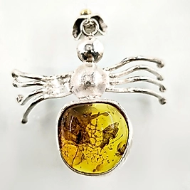 ÖRÜMCEK FORMUNDA FOSİLLİ DAMLA KEHRİBAR KOLYE