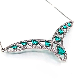 MAVİ ZİRKON TAŞLI PRENSES MODEL GÜMÜŞ GERDANLIK