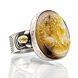 KEHRİBAR ÜZERİ MARCUS AURELIUS PORTRELİ ANTİK STİL YÜZÜK