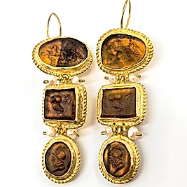 GREEK STİL 3'LÜ CAM RÖLYEF KÜPELER