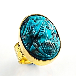 FİRUZE ÜZERİNE KABARTMA HERMES YÜZÜK