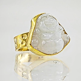 BEYAZ JADE BUDA RÖLYEF YÜZÜK