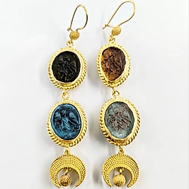 GREEK STİL İKİLİ CAM RÖLYEF KÜPELER