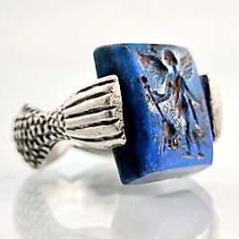 KANATLI TANRIÇA & BALIK BİRLİĞİ LAPİS LAZULİ MÜHÜR YÜZÜK