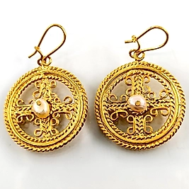 DOĞU ROMA BİZANS STİLDE HAÇLI İNCİLİ GÜMÜŞ KÜPELER