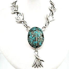 PAPİRÜS ZİNCİRLİ TURKUAZ SCARAB BOK BÖCEĞİ FİRUZE GERDANLIK