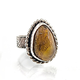 Altın Rutilli Kuvars Taş Tasarımlı Gümüş Yüzük