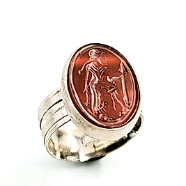 ANTİK TARZ KIRMIZI CAM INTAGLIO YÜZÜK