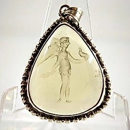 LİMON KUVARS TANRIÇA VE KUŞ İNTAGLİO KOLYE