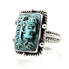 BÜYÜK İSKENDER FİRUZE KABARTMALI ANTİK GREK STİL YÜZÜK