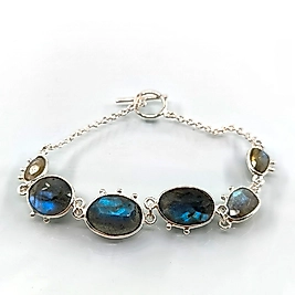 FASET KESİM LABRADORİT TAŞLI GÜMÜŞ BİLEKLİK