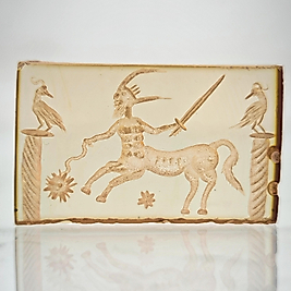 SENTETİK KEHRİBAR - NEGATİF İNTAGLİO CENTAUR PAN & KUŞLAR