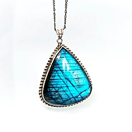 MAVİ JANJANLI LABRADORİT TAŞLI GÜMÜŞ KOLYE