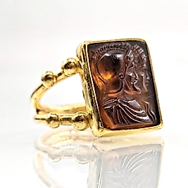 ANTİK MARS & VENÜS KABARTMALI TURUNCU CAM YÜZÜK