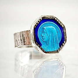 EMAYE MİNE ANTİKA MERYEMANA TASVİRLİ TASARIM YÜZÜK