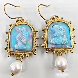 ATHENA VE HERMES FİGÜRLÜ LABARATUVAR OPAL KÜPE