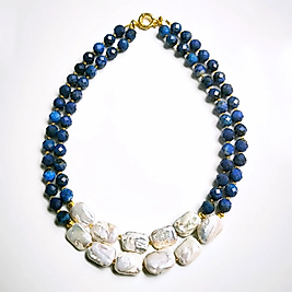 LAPİS LAZULİ & BAROK İNCİ TASARIM GÜMÜŞ APARATLI GERDANLIK