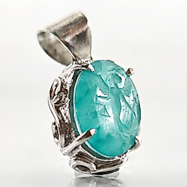 PARAİBA TAŞ TANRIÇA İNTAGLİO RODYUM KOLYE