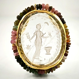 TURMALİN ÇERÇEVELİ KUVARS İNTAGLİO MADALYON KOLYE