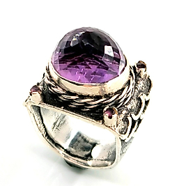 ÖZEL FASET KESİM AMETİST TAŞLI BURGU TASARIM GÜMÜŞ YÜZÜK