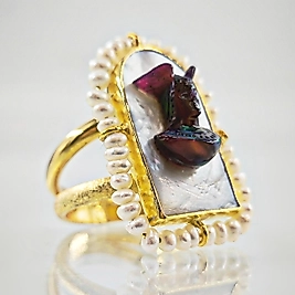 İNCİLİ BLACK OPAL HERMES YÜZÜK